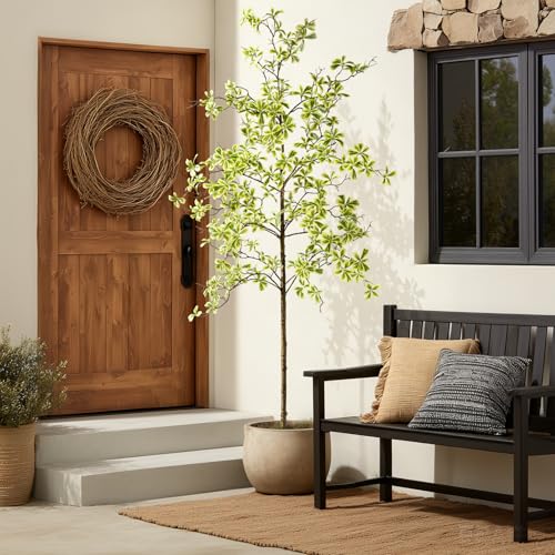 Bailikang 7FT Artificial Black Olive Tree Artificial Olive Plants, Tall Faux Olive Tree Faux Silk Plant Fake Plant Ultra-Realistic Silk Leaves & Natural Trunk Indoor Outdoor Use - color: White Olive Tree, size: 7ft