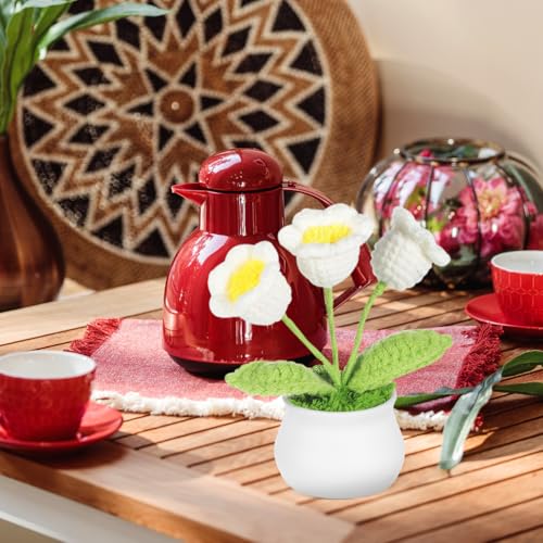 Cabilock Crochet Lily of the Valley Flower Ornaments Handmade Knitted Artificial Flowers for Car Dashboard and Desktop Decoration 2 Pieces 5.11X2.08X2.08 Inches Versatile Home Office Decor