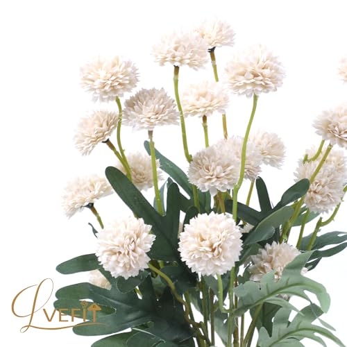 LVEFIT 10 Pcs Nude Kiku Flower Fake Mums Long Stem Flowers,Faux Kiku Flower Bulk,Silk Flowers Mini Chrysanthemum Floral Arrangements,Artificial Flowers Chrysanth Mini Fake Flower - color: Nude