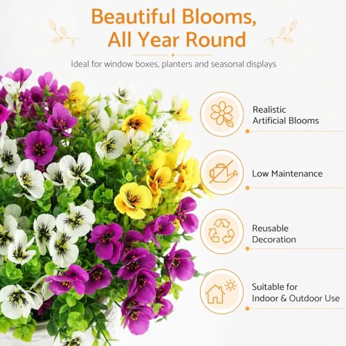 36PCS Artificial Flowers,Faux Pansy with Eucalyptus Leaves,Waterproof Fade-Resistant Bendable Stems,Mixed Colors Faux Flowers Outdoor Decor for Garden,Wedding,Party,Office,Patio,Hotel - size: 36PCS Mixed Colors