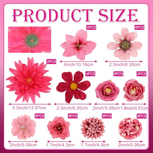 LACGO 48 PCS Artificial Flowers Heads Combo Rose Red Flowers Mix Silk Flowers Heads Pink Bulk for Craft Garland Graduation Cap Wedding Bridal Baby Shower Home Party Decoration DIY Cake Decor - color: Rose Red