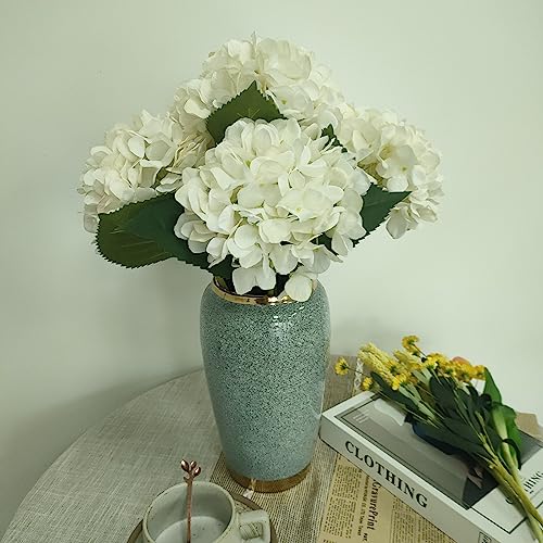 Ivory Hydrangea Artificial Flowers,6 Pcs Faux Hydrangea Flowers,Artificial Hydrangeas Flowers with Stems,Fake Hydrangeas,Silk Hydrangeas Flowers with Stems for Home Decor (6, Ivory) - color: Ivory