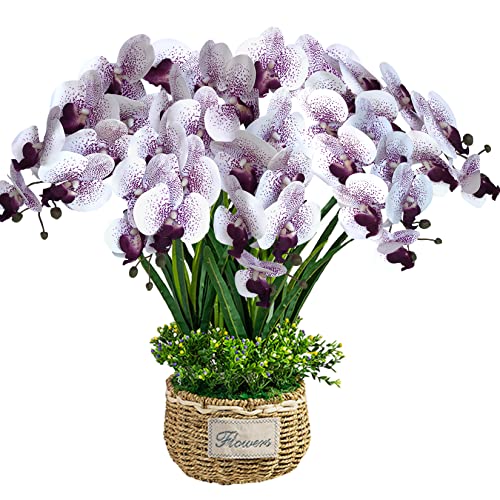 FagusHome Artificial Orchid Plant, 32'' Purple Core, 4 Pcs with 2 Bundles Leaves, Fake Butterfly Phalaenopsis Flowers for Home Decor - color: Purple Core