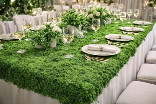 Fake Moss Table Runner for Crafts 19.68×78.74 inch Artificial Moss Sheet Roll Waterproof Carpet Blanket for Wall Roof Garden Wedding Birthday Party Table Decoration (Green) - color: Green- 19.68×78.74 Inch/0.5×2 M