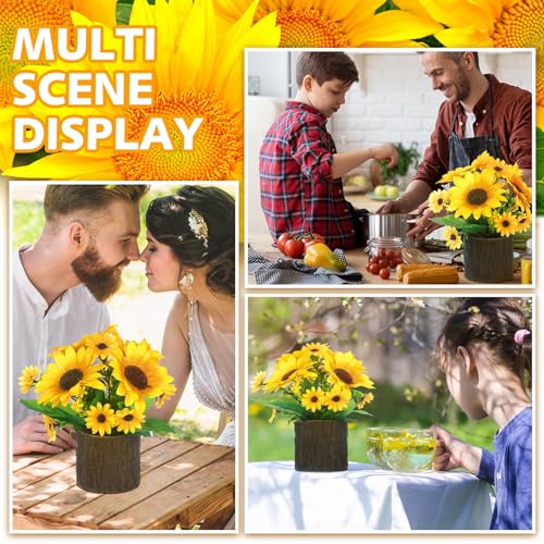 Lyrow 6 Pcs Sunflowers Artificial Flowers Sunflower Flower Bouquet in Planters Summer Fake Faux Floral Rustic Potted Flower Arrangements Table Centerpiece for Vase Summer Home Indoor Outdoor Decor