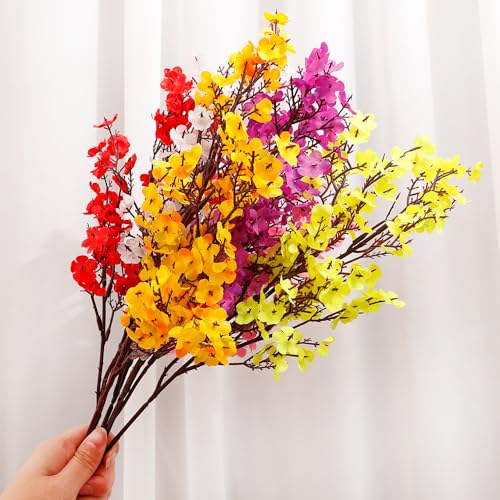 1PCS Artificial Long Gypsophila Colorful Plum Blossom Home Bouquet Faux Flowers Autumn Garden Party Decoration (White-1PCS) - color: White-2pcs