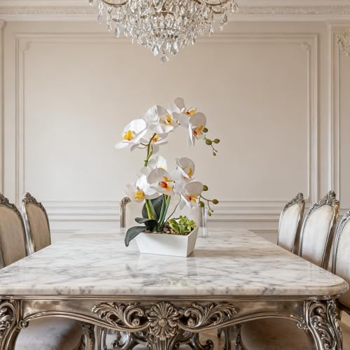 Fake Orchid Realistic Artificial Flowers Real Touch White Orchid Fake Potted Plants For Home Decor Indoor Phalaenopsis Orchids Centerpiece Flower Arrangement Table Decorations For Dining Room Bathroom - color: White With Yellow Cente
