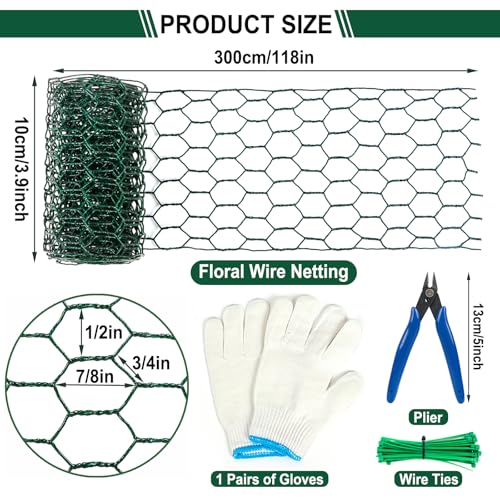Floral Wire Netting, 4 x 118 Inch Mesh Netting with Plier, Protect Plant & Decorate Flower Arch, DIY Craft - size: 0.1*2m