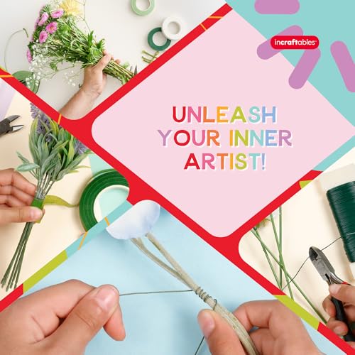Incraftables Floral Tape & Wire Bundle – 4 Rolls (White, Light Green, Green, Dark Green), 100pcs Stem Wire, 30m Wreath Wire, Wire Cutter – Complete Bouquet & Flower Crafting Kit