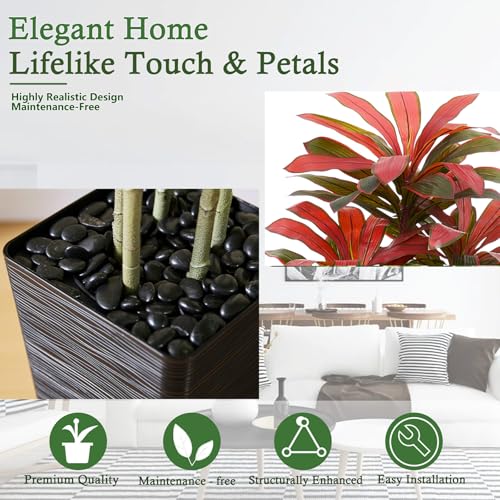 Artificial Dracaena Tree：6FT Faux Silk Tropical Yucca Floor Trees Realistic Fake Green Plant with Natural Wood Trunk & Lifelike Leaves for Home Office Decor Indoor & Outdoor (6FT,1-Pack,White) - color: Burgundy – White Pot, size: 6FT