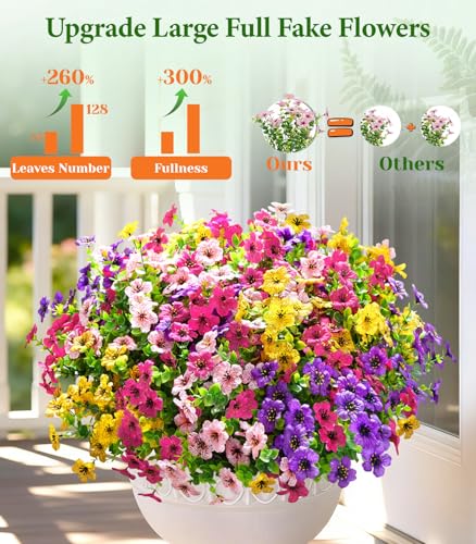 Elyum Artificial Flowers for Outdoors, 18 Bundles Mixed Colors Fake Outdoor Flowers for Decoration, UV Resistant Realistic Artificial Flowers Plants for Outside Planters Garden Porch Patio Decor - color: Mixed Color 2, size: 18 Pack