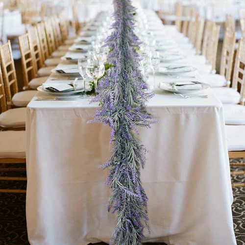 MAKHOT Spring Summer Lavender Purple Garland, 6Ft Lavender Artificial Green Garland, Fake Silver LavenderLeaves Vines for Wedding Mantle Party Arch Porch Stair Table Door Home Decor (Light Purple) - color: Light Purple-1pcs