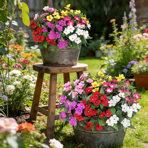 Ouddy Decor 6 Bundles Artificial Flowers for Outdoors Decorations, Fake Silk Flowers Faux Plants Plastic Bouquet UV Resistant for Porch Garden Wedding Spring Summer Indoor Outside Home Decor, Mixed - color: Multi Color