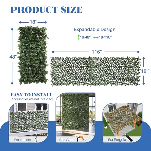 ECOOPTS Expandable Artificial Leaf Faux Ivy Sweet Potato Leaves Privacy Fence Screen, Stretchable Decorative Fencing Panel for Balcony Patio Outdoor (Single Sided Leaves, 2 Pieces) - color: Single Side IVY, size: 2 Pieces