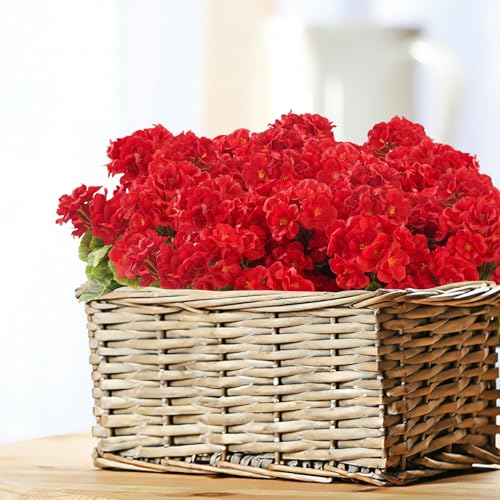 Artificial Geranium Fake Flowers for Outdoors Decoration, 6 Bundles Silk Geraniums Red Flower UV Resistant Look Real Faux Plants for Outside Planter Front Door Garden Porch Patio Balcony Yard Home - color: Red, size: 6 pack