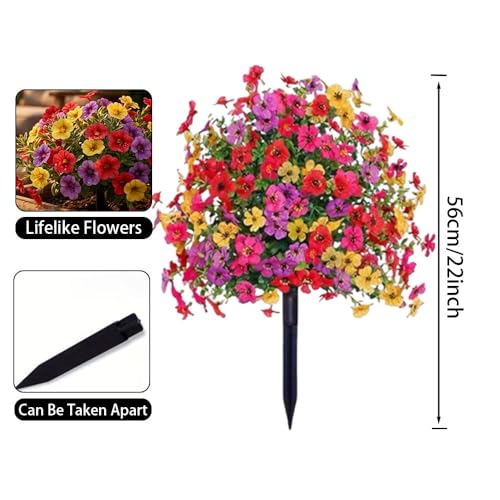 Artificial Petunias with Ground Stake - UV Resistant & Waterproof Faux Flowers for Outdoor Indoor Garden, Yard, Planter, Porch & Home Decor (3pcs) - color: Colorful 3pcs