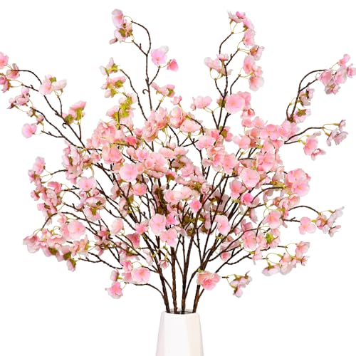 Sunm Boutique Faux Cherry Blossom Branches, Artificial Cherry Blossom Stems Cherry Blossom Flowers Vase Arrangements for Wedding Home Party Kitchen Decor, Light Pink, Set of 3 - color: Light Pink, size: Pack of 3