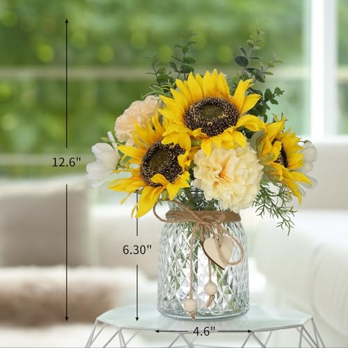 Fake Flowers in Vase,Artificial Sunflower Bouquets in Vase with a Flower Arrangement Holder,Table Centerpieces for Dining Room,Flower Centerpieces for Tables,Faux Flowers for Coffee Table Decor - color: Yellow