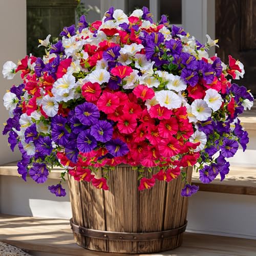 AXYLEX Artificial Flowers Outdoor Morning Glory - 16 Bundles Fake Plants UV Resistant No Fade Faux Plastic Greenery Home Garden Patio Decoration Indoor (1, Multi16-1) - color: Multi16pcs - White+red Pink+purple