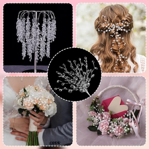 20PCS Acrylic Crystal Flower Branches – Clear Artificial Bead Drop Bouquets, Glitter Floral Acrylic Picks Arrangement for Wedding, Christmas, Thanksgiving & Home/Office Table Top Decoration – Clear