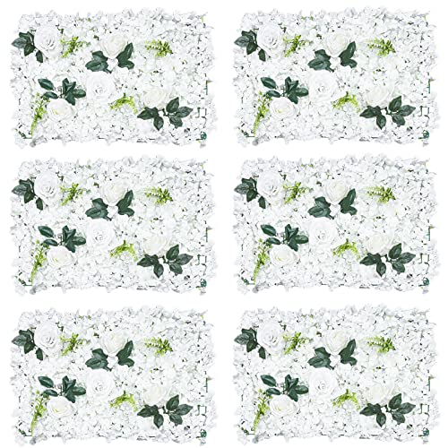 Gdrasuya10 6 Pcs Artificial Flower Wall Panels 3D Flower Background Panel for Wall, 60x40cm Wedding Flower Decorations Wall Silk Rose Panels for Party, Nail, Photo Areas, Stage Background (White) - color: 6pcs, White