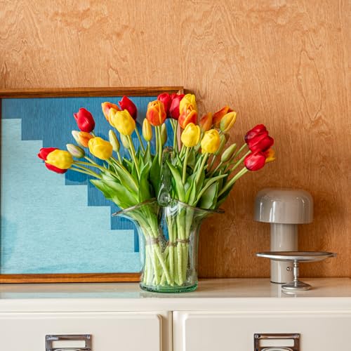 DUYONE 40pcs Artificial Tulips Flowers,Soft Touch Latex Bouquet,Fake Tulips for Office Wedding Party Home Kitchen Garden Decoration - color: 40pcs Red Set (No Vase)