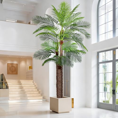 10ft Large Artificial Palm Tree for Outdoors Faux Triple Phoenix Palm with 36 Leaves,120 Inch Tall Fake Tropical Palm Tree for Patio,Poolside,Garden,Home Office Indoor Decor(10feet,1Pack)