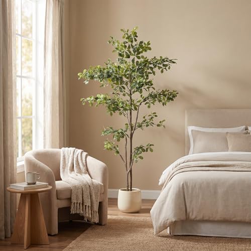 Black Olive Tree 6ft, Artificial Shady Lady Tree with Natural Trunk and Realistic Leaves, Tall Floor Plants for Living Room Decor Home Office Indoor Pack of 1 - size: 6ft