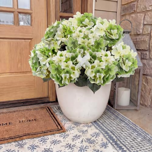 Janinka 2 Pcs Light Green Outdoor Artificial Hydrangea Stem Large Faux Hydrangea Bushes with 5 Heads Uv-Resistant Waterproof Outdoor Faux Floral for Porch Wedding Yard Garden Decorations - color: Light Green