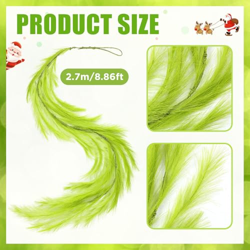 9 Ft Christmas Tree Garland Decoration Lime Green Pampas Grass Garland Artificial Faux Fabric Feathers Wreath for Mantle Xmas Tree Home Farmhouse Christmas Holiday Party Supplies - color: Lemon Green, size: 9 Ft