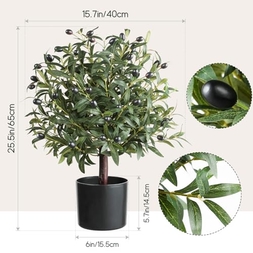 25" Tall Artificial Olive Topiary Ball Tree Set of 2 Pack, Olive Boxwood Topiary Ball Potted Bushes UV Resistant Potted Plants for Indoor Outdoor Home Garden - color: Green-2pcs