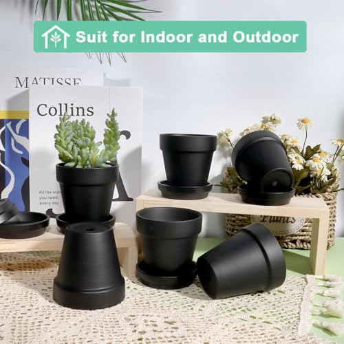 vensovo 3 inch Black Terracotta Clay Pots for Plants with Saucer - 12 Pack Small Terra Cotta Planter Great for Garden Windowsill Indoor & Outdoor Wedding Favors Gifts - color: Black