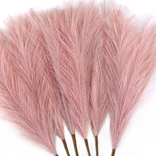 6 PCS Faux Pampas Grass Arrangement - 18"/45cm Artificial Fluffy Pompous Grass Stems for Boho Chic Home and Wedding Decor (Dust Pink) - color: D4- Dust Pink