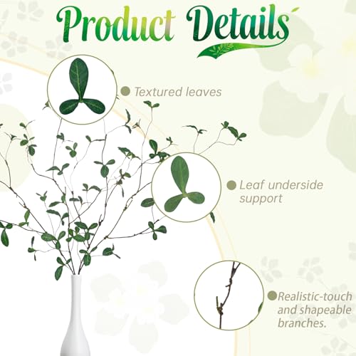 4 Pcs 38.5" Tall All-Green Artificial Branches with Leaves, Realistic Faux Ficus Greenery Stems, Bendable Fake Plant Twigs for Tall Floor Vases, Home Centerpiece, Office & Spring Decor (BD Green) - color: Bd Green