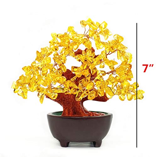 Colorsheng 7 Inch Quartz Crystal Money Tree Bonsai Feng Shui Gem Decoration for Wealth and Luck (Yellow) - color: Yellow