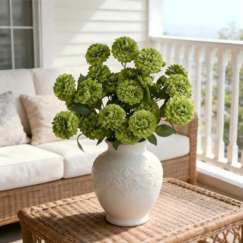 INXUGAO Artificial Flowers for Vase,6 Bunches Fake 27.5“ Green Long Stems Silk Pompon Dahlia for Indoor Outdoors Home Decor, Front Door Porches Yard Patio Garden Planters - color: Green