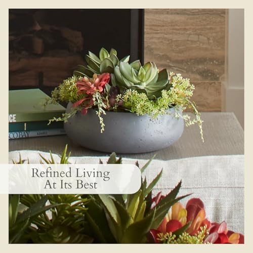 CG Hunter Faux Succulent Arrangement, Premium Artificial Indoor Plant Enhances Interior Design, Display on Any Surface in Your Home Adding an Inviting Touch of Nature, Grey Planter Pot Included - size: 14" Round Grey Planter