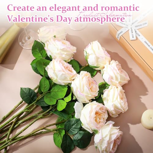 Daifunli 10pcs Real Lifelike Peonies Artificial Flowers, Faux Austin Rose with Long Stem Look Real Fake Flower for Christmas Valentines Arrangement Wedding Party Home Kitchen Decor(Flesh Pink) - color: Flesh Pink