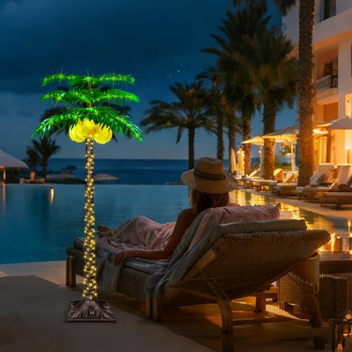 4FT LED Lighted Palm Tree with 281pcs Lights, Artificial LED Palm Tree with 3 Glowing Coconuts, Simulated Trunk with Lights, 8 Lighting Modes&Timer. - size: 4FT