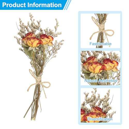 PATIKIL Mini Dried Flower Bouquet, 10 Pcs Rose Natural Wildflower with Stem Decor Baby's Breath Boho Floral Plant Flower for Crafts DIY Photo Props Gift Wedding Decor, Light Red - color: Light Red