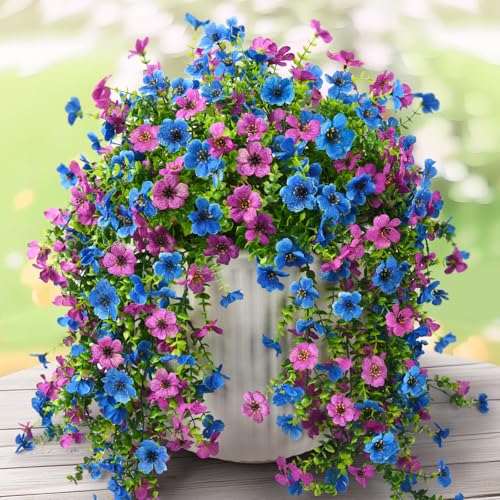 ZFProcess Artificial Hanging Flowers Plants for Outdoor Spring Summer Decoration, 2PCS Faux Silk Daisy UV Resistant Look Real for Outside Home Indoor Planter Porch Garden Yard Decor(Purple Blue) - color: Purple Blue