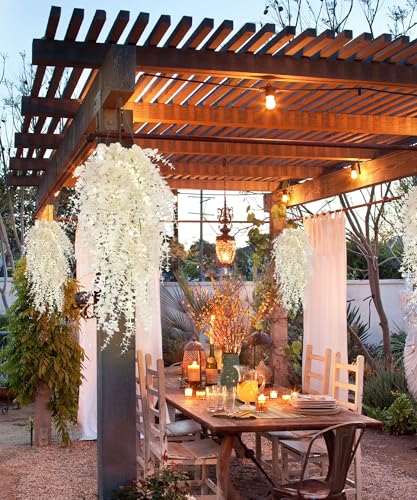 Spring Fake Hanging Plants Artificial Vines Outside Fake Plant Faux Hanging Plants Indoor Money Plants for Room Wedding Proch Yard Outdoor Home Wall Kitchen Bathroom Decoration in 3 Pcs(Pure White) - color: Pure White, size: Hanging Plants With Lights