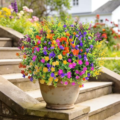 20 Bundles Artificial Flowers for Outdoors Fake Plastic Flowers UV Resistant Realistic Faux Plants Shrubs for Spring Summer Garden Porch Yard Patio Planter Window Box Home Decor, Mixedcolor - color: Multi Color