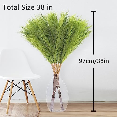 38" 10 Stems Tall Pampas Grass Decor - Faux Pampas Grass for Floor Vase Fluffy Artificial Pampas Grass for Boho Home Wedding Mothers Day Decoration（Green） - color: B-grass Green