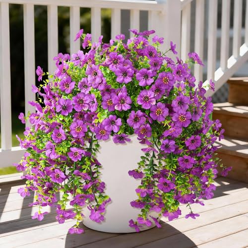 Homsunny Artificial Fake Flowers Plants for Outdoor Spring Summer Decoration, 2PCS Faux Daisy Silk Flowers Outside No Fade UV Resistant Realistic Home Decor for Porch Patio Balcony (Purple) - color: Purple