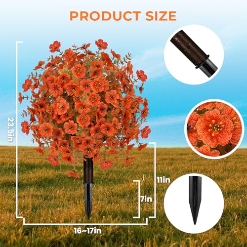 ICX 2 PCS Artificial Boxwood Topiary Ball Trees, 23.6" Outdoors Fake UV Resistant Plants with Fall Camellia Flowers Faux Eucalyptus Shrubs Bushes for Porch Patio Garden-Orange - color: Fall Orange