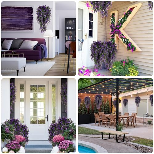 RECUTMS 4Pcs 29.9 Inch Fake Hanging Eucalyptus Plants | UV Resistant Plastic,Violet Artificial Greenery,Home Room Garden Wedding Party Porch Creeping Jenny Indoor Outdoor Decor - color: Voilet