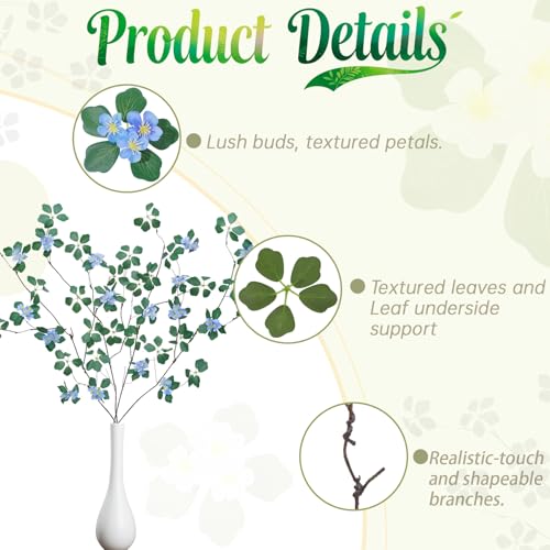 4Pcs 38.8 inches Artificial Tree Branches and Twigs Faux Plant Stems for Tall Vase, Home, Hotel, Office, Store Decor (Leaf with Blue Flowers) - color: Leaf With Blue Flowers