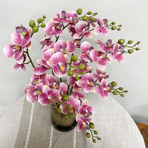 ATFL 8 Pack Pink Orchid Artificial Flowers Real Touch, 22'' Artificial Fake Faux Silk Orchid Stem Bouquets for Wedding Party Home Garden Decor,Orquideas Artificiales para Decora - color: Pink