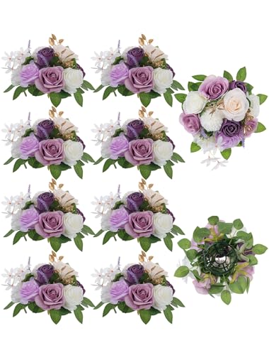 BLOSMON Artificial Flowers Ball Wedding Centerpieces 10 Pcs Lilac Rose Artificial Flower Center Pieces Decoration for Table Silk Kissing Ball Faux Floral Bouquet Arrangements for Home Party DIY Decor - color: Lilac